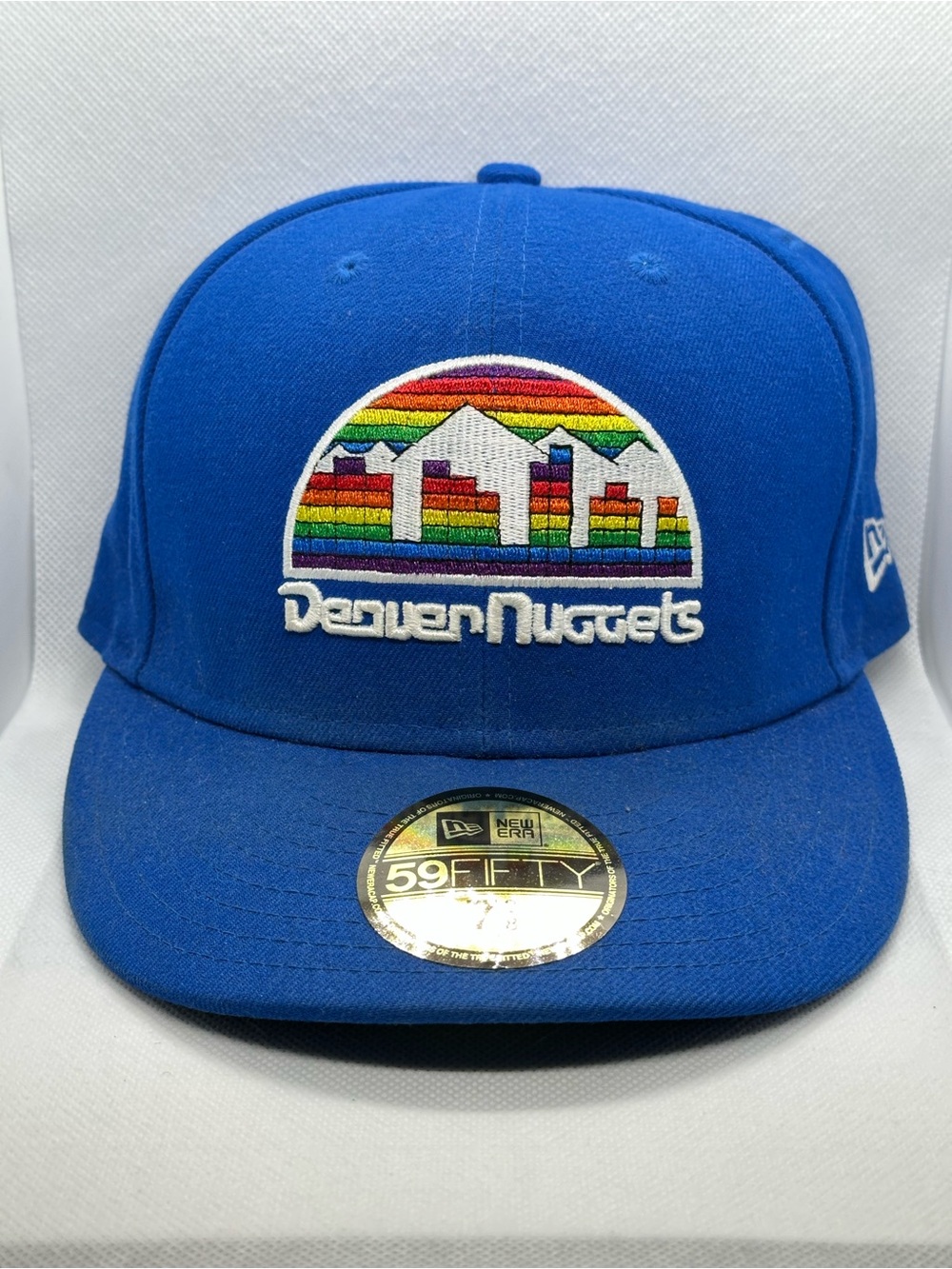 New Era NBA Denver Nuggets Team Logo Blue Fitted 59FIFTY Cap Hat NewEra 7 3/8